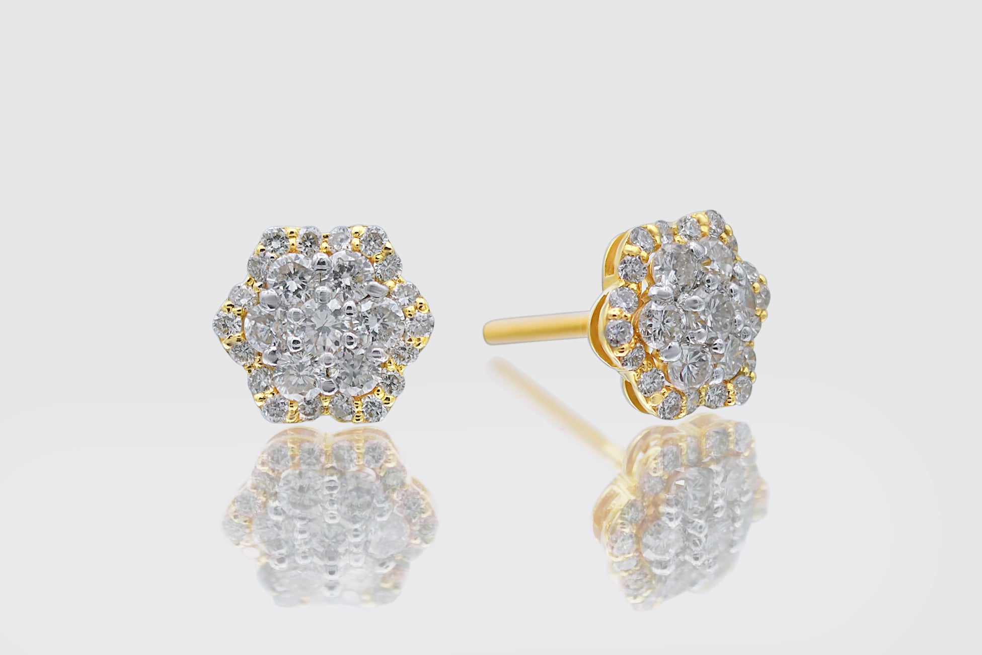Pair of diamond seven stone cluster earrings in 18ct yellow gold - PDE121Y  | Purely Diamonds